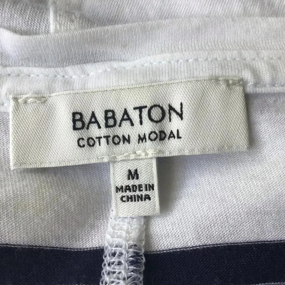 Babaton Sami short sleeve pocket tee scoop neck white navy Excellent Size M - Picture 5 of 10